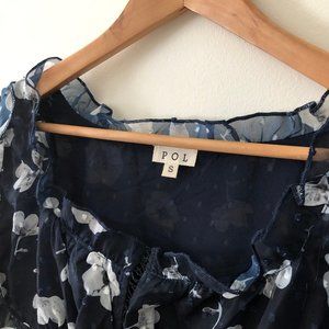 POL Floral Print Short Sleeve Navy Top - S